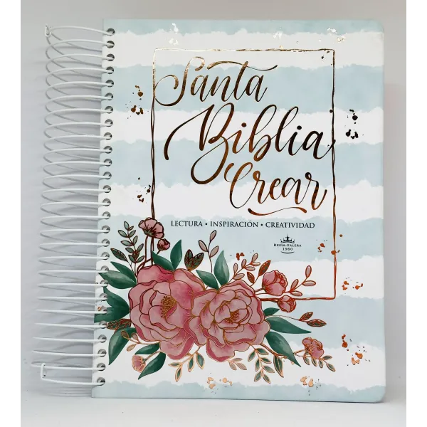 Biblia/ RVR60 Crear Blanco/Azul/Flores /Espiral