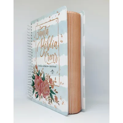 Biblia/ RVR60 Crear Blanco/Azul/Flores /Espiral