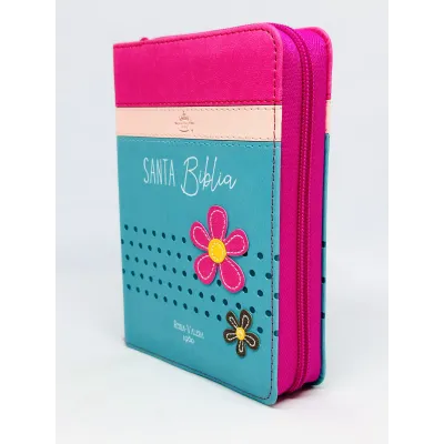 Biblia RVR60 025 cz PJR Primor Fucsia/Rosa/Turquesa con flores