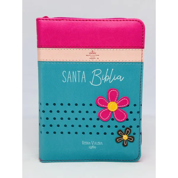 Biblia RVR60 025 cz PJR Primor Fucsia/Rosa/Turquesa con flores
