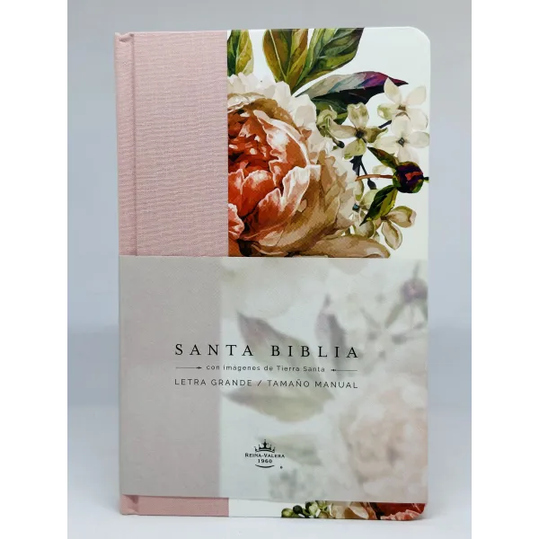 Biblia RVR60 Letra Grande/Tamaño Manual/Tapa Dura/Tela Rosada Con Flores